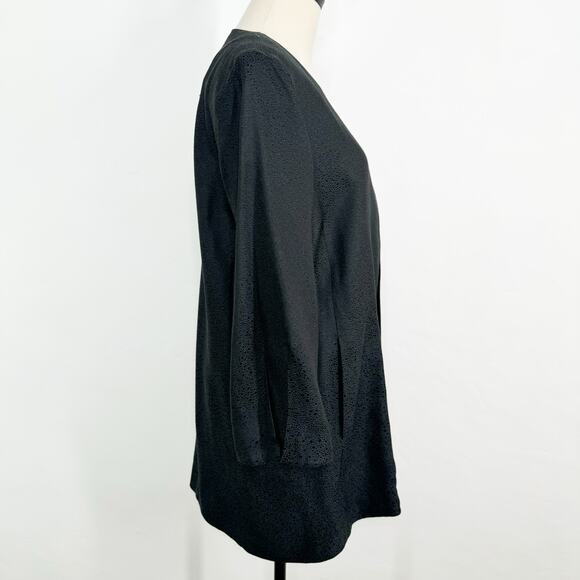 Eileen Fisher Longline Open Front Jacket Black Silk Work Minimalist Classic Sz M - Picture 6 of 10